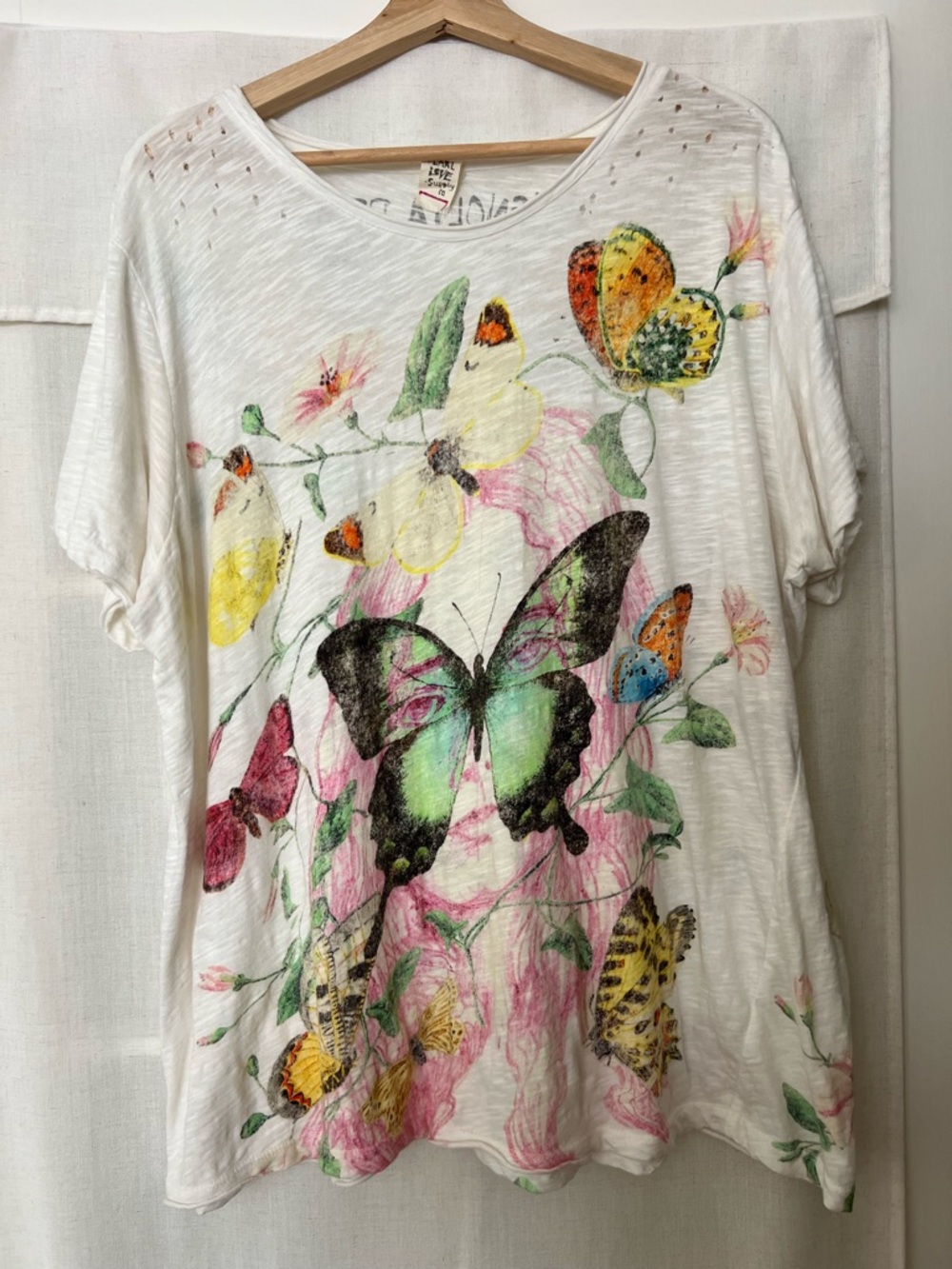 Magnolia Pearl Profound Responsibility Tee White Butterfly Floral OS